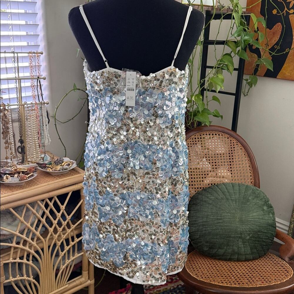 NWT J.Crew Collection Sky Mint Sequin Sparkling Glam Disco Mini Dress - Picture 2 of 6